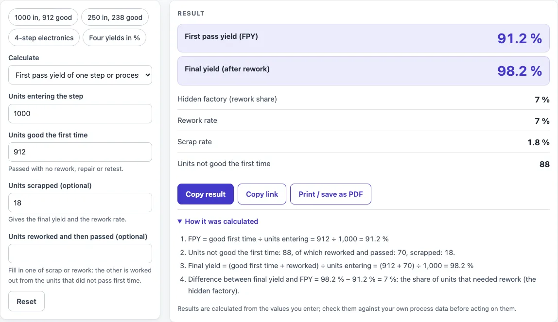 First pass yield calculator example