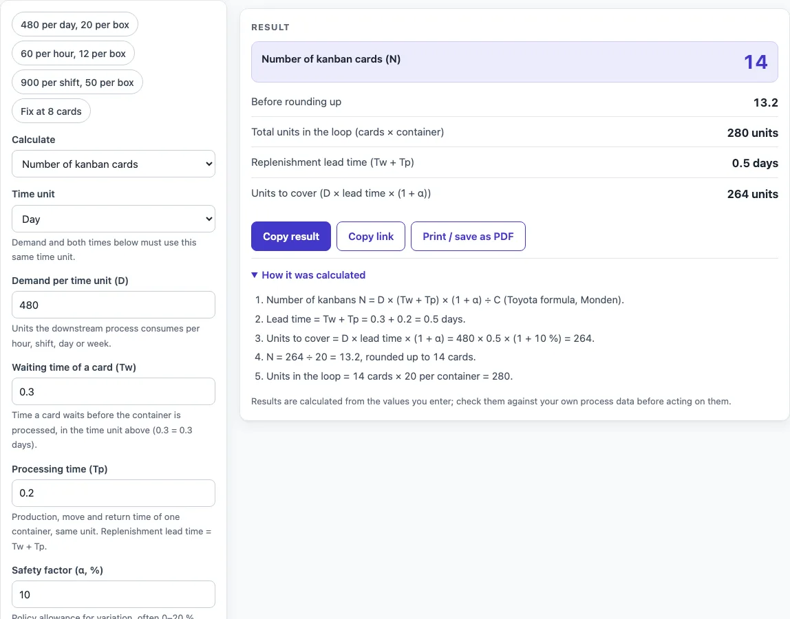 Kanban formula example